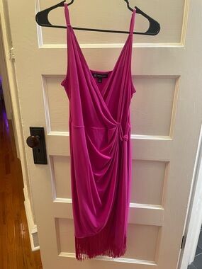 INC International Concepts Fuchsia Draped Fringe Midi Dress